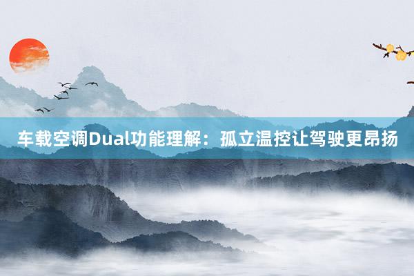 车载空调Dual功能理解：孤立温控让驾驶更昂扬